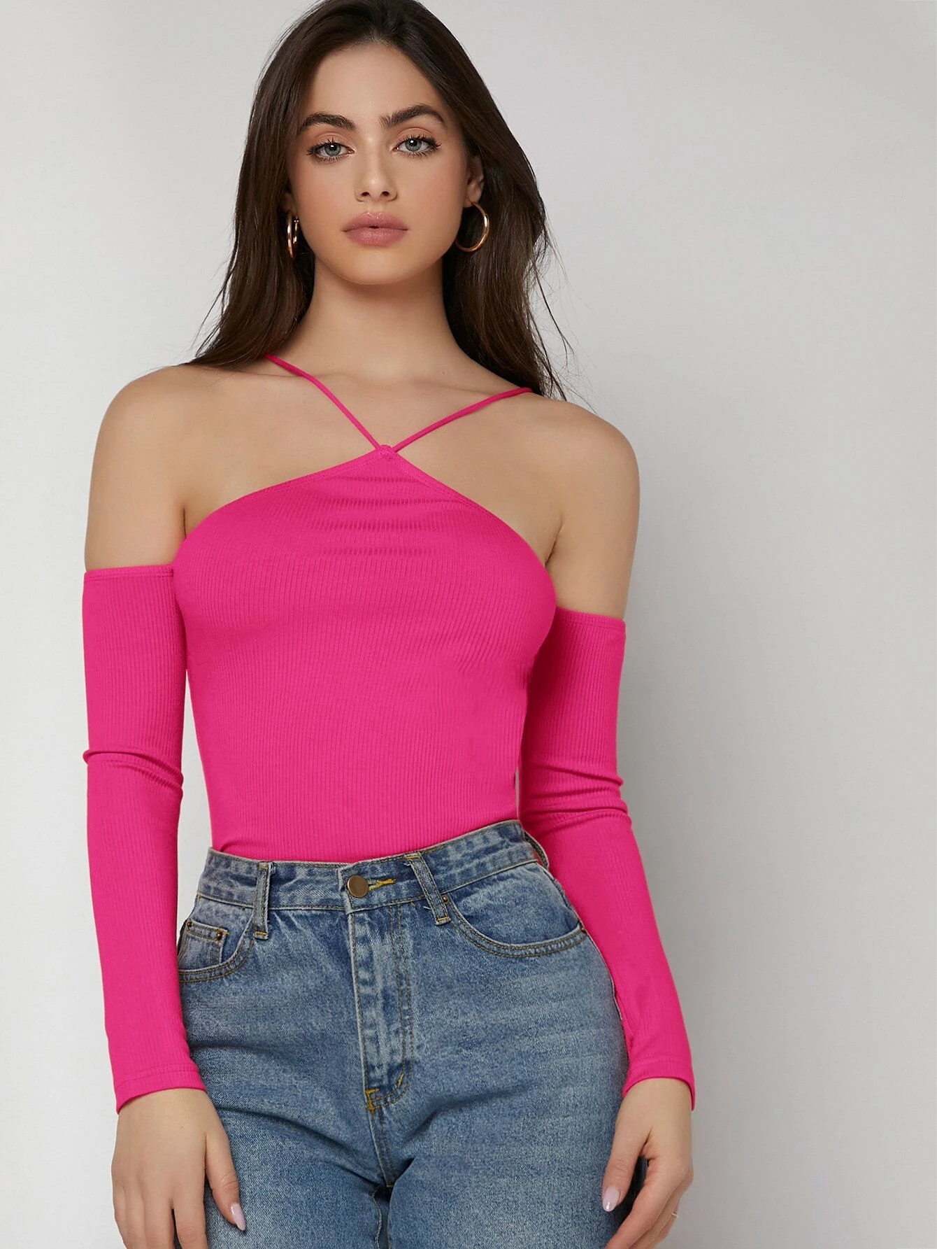 SHEIN Halterneck Cold Shoulder Tee