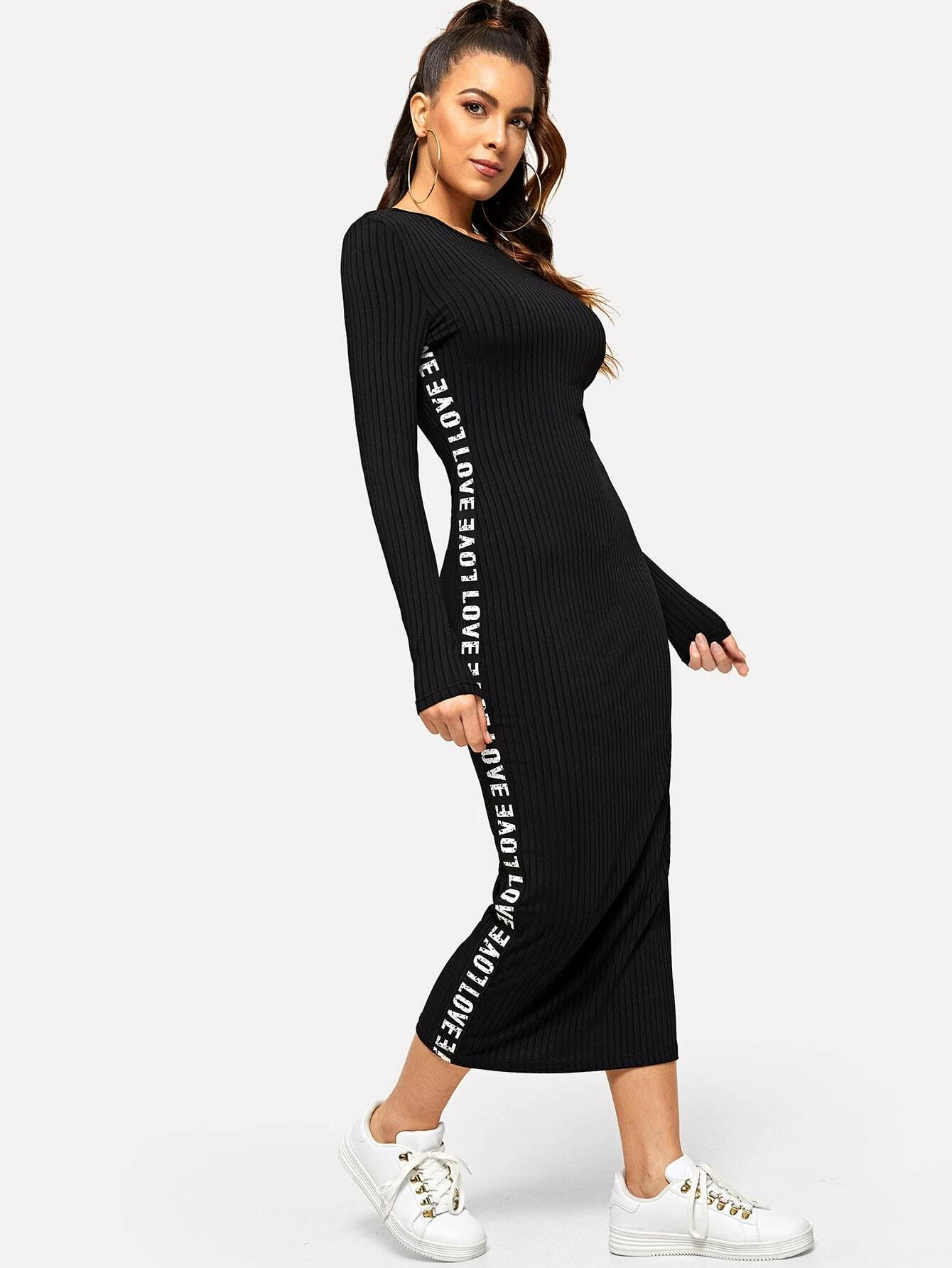 SHEIN Black Ribbed Long Sleeve Dress | Casual Bodycon Midi Dress Closet and Dresser SHEIN Black Ribbed Long Sleeve Dress | Casual Bodycon Midi Dress Closet and Dresser