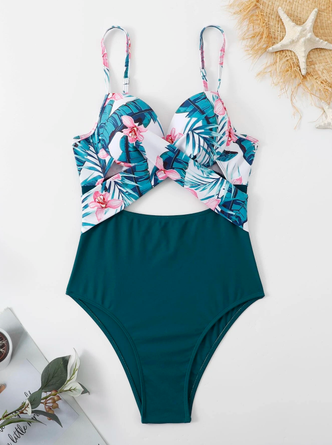 Shein multicolor 1 piece swimsuit for women with push up product front view