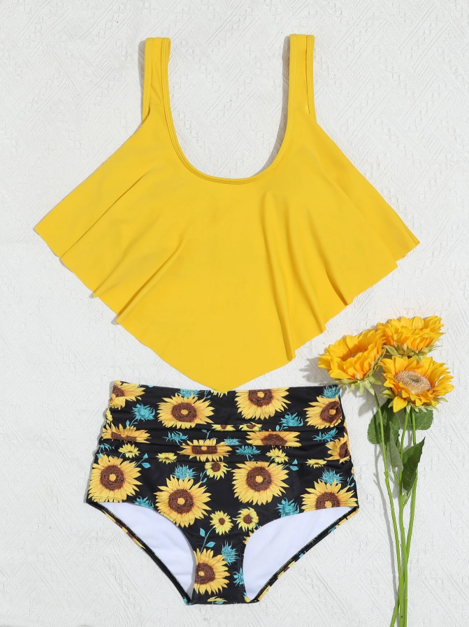 Shein multicolor 2 piece tankini for women with removable padding front view