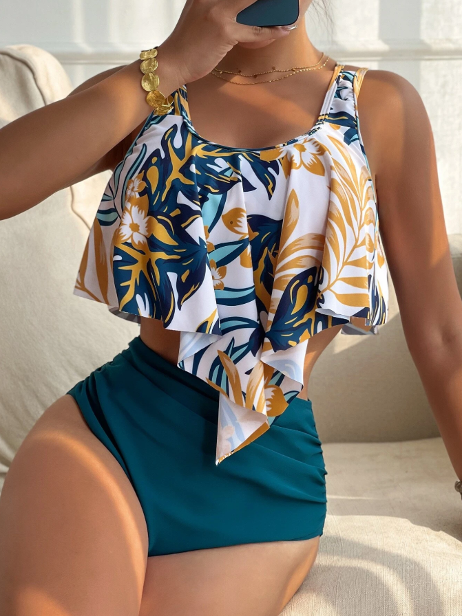 Shein multicolor 2 piece tankini for women with removable padding and high waist