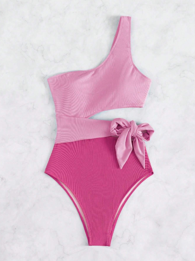 Shein pink 1 piece swimsuit for women with removable padding product front view