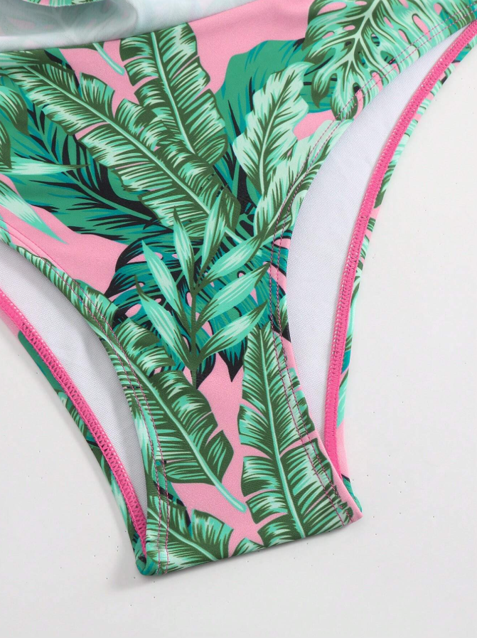 Shein pink 3 piece bikini set for women with push up and cover up bottom view
