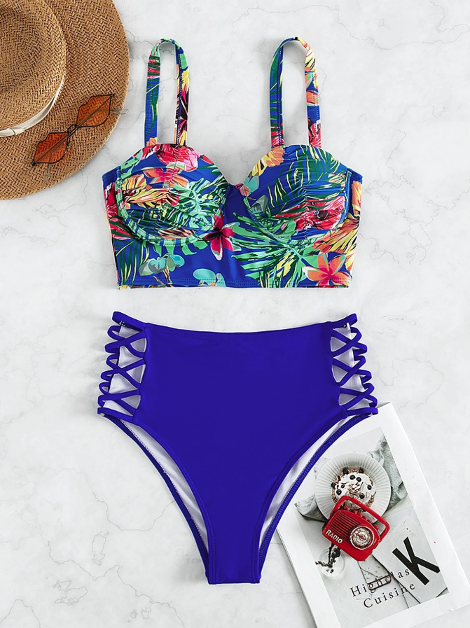 Shein royal blue 2 piece tankini for women with push up product view