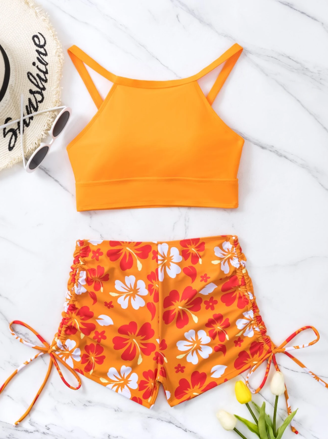 Shein orange 2 piece bikini set for women with removable padding product view