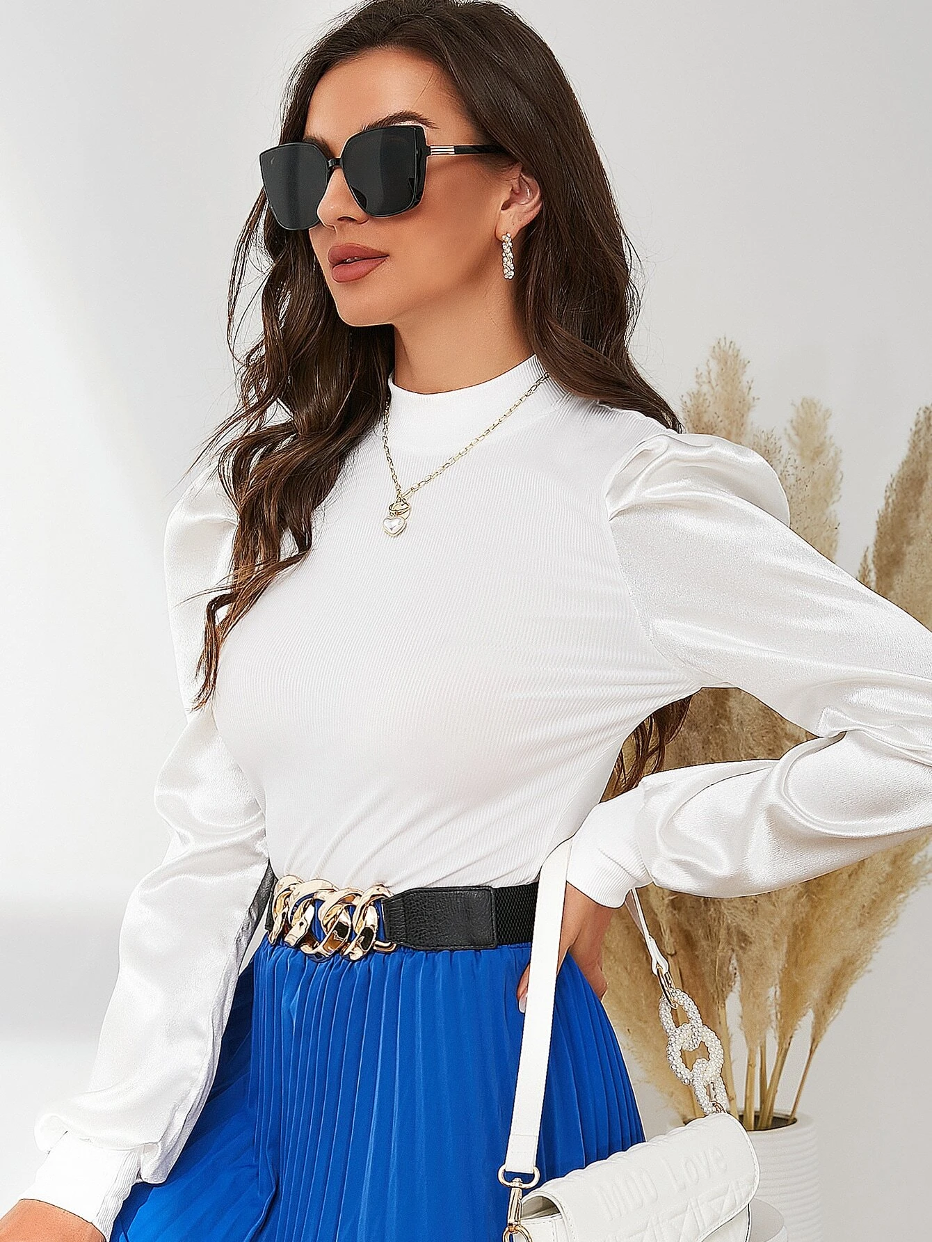 Puff Sleeve Mock Neck T-Shirt