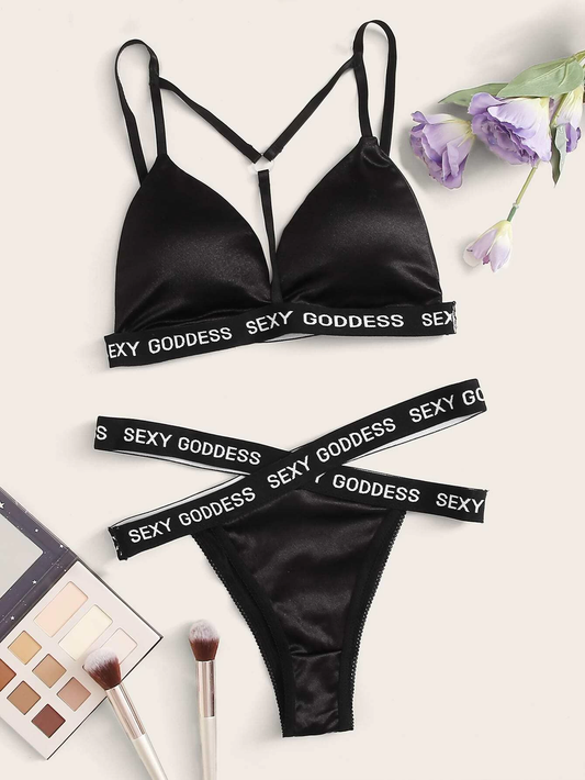 Letter Tape Harness Lingerie Set