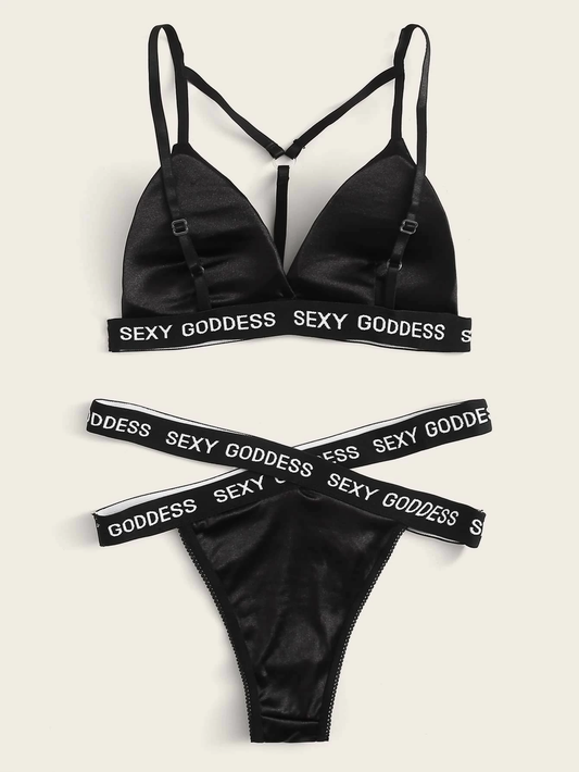 Letter Tape Harness Lingerie Set