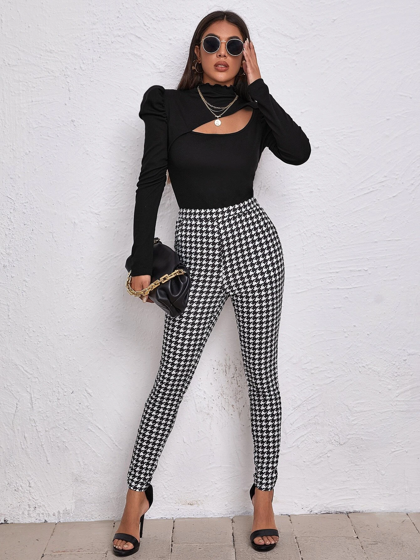 SHEIN Asymmetrical Neck Leg-of-mutton Sleeve Slim Tee