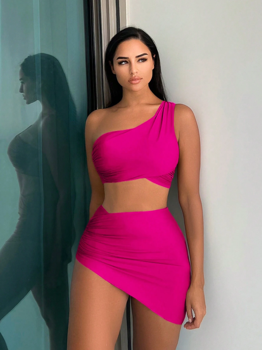 Shein hot pink 3 piece bikini set for women with removable padding and cover up