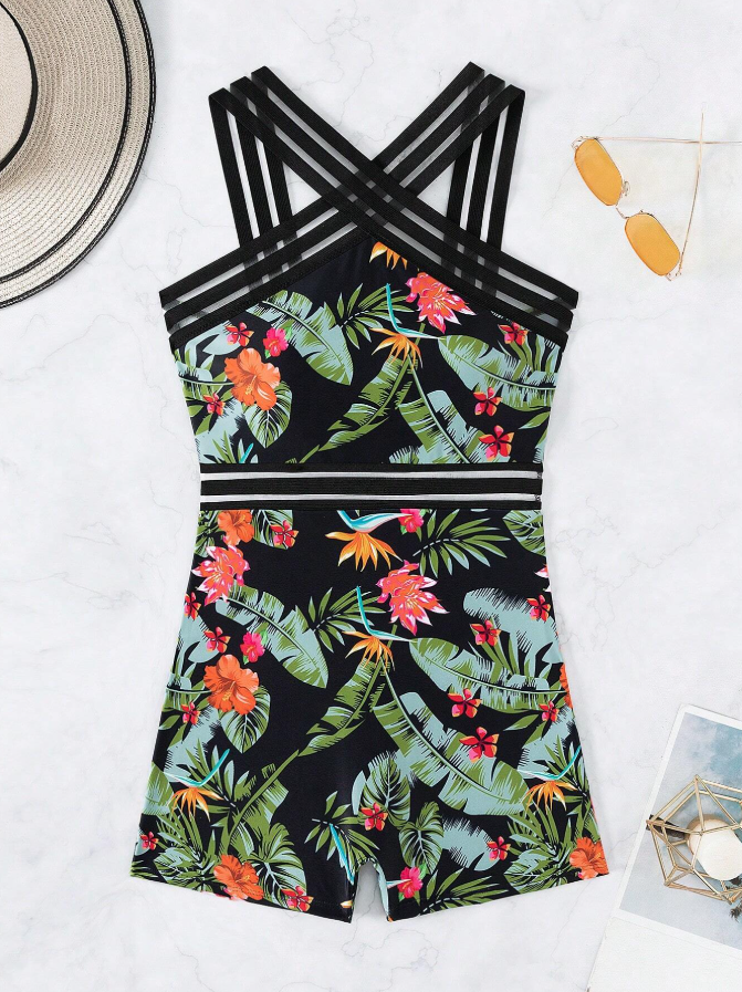 Shein orange 1 piece swimsuit for women with removable padding product front view 2