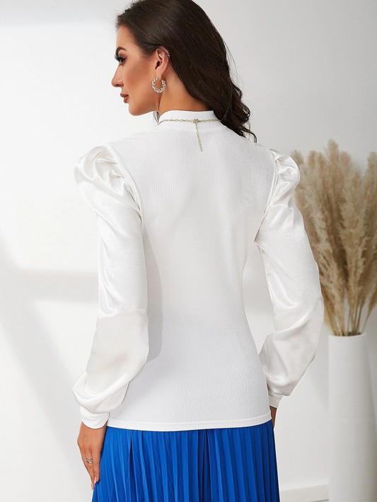 Puff Sleeve Mock Neck T-Shirt