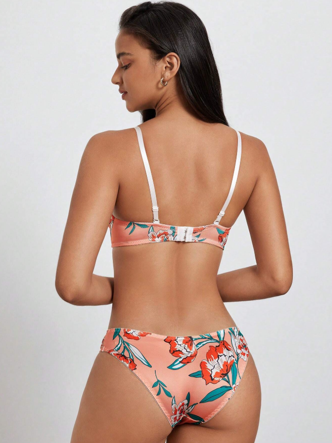 Floral Print Underwire Lingerie Set
