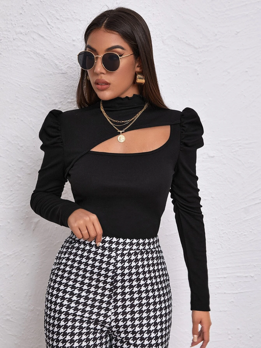 SHEIN Asymmetrical Neck Leg-of-mutton Sleeve Slim Tee